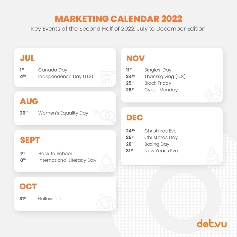 Marketing Calendar 2022 for your holiday marketing strategy: July to December