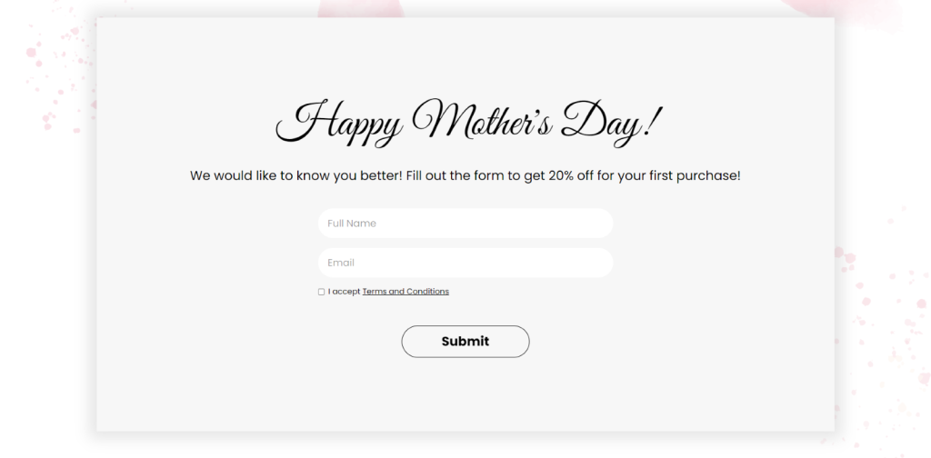 Mother's Day Personality Test to generate leads with an unintrusive lead form