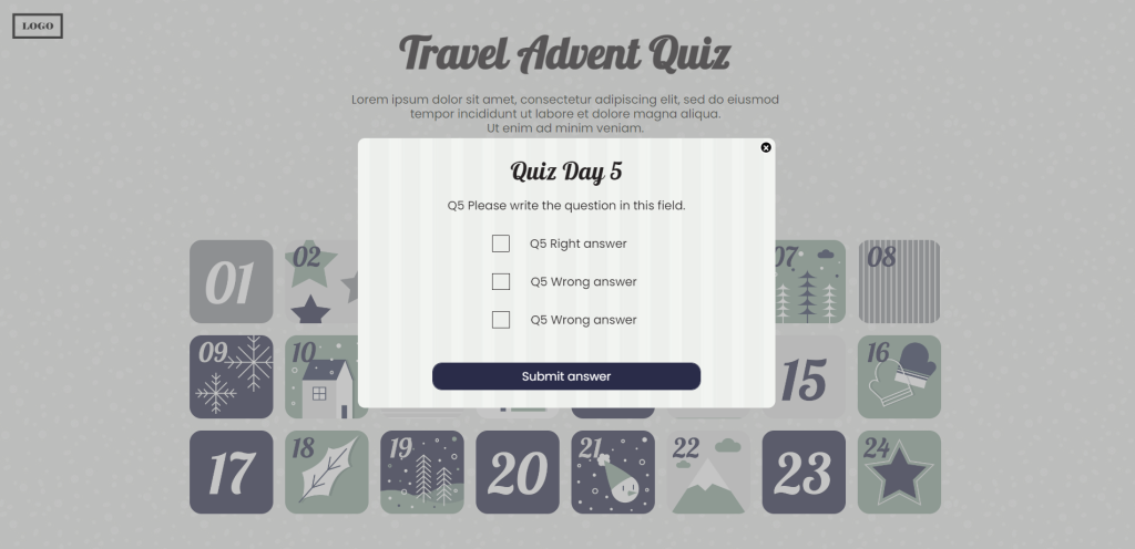 Interactive Quiz template: 24-day advent calendar with quiz