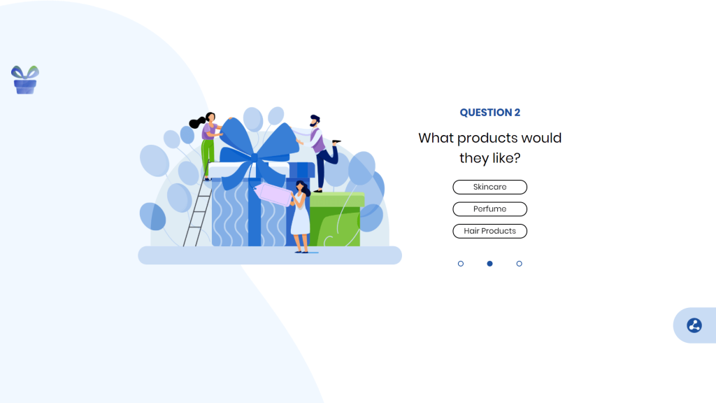 This is a 3-Question Gift Finder by Dot.vu