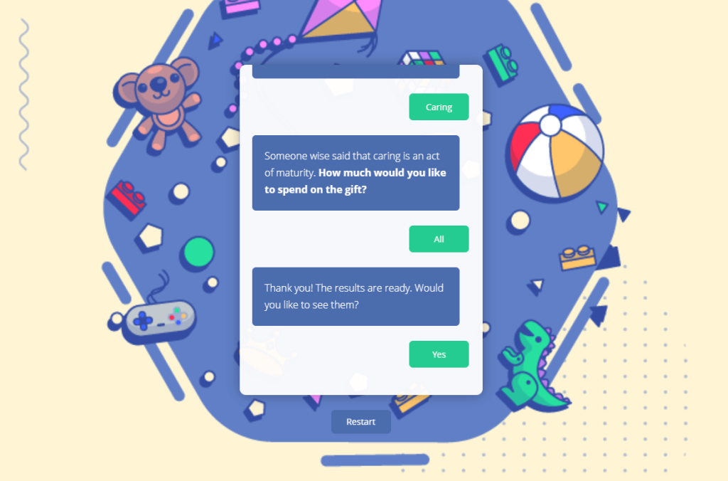 This is a Chatbot Gift Finder template by Dot.vu