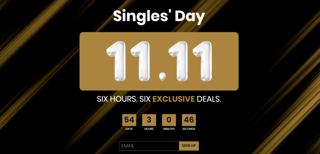 This is a screenshot of an Hourly Surprise experience made from a template that can be used for your Singles' Day Marketing campaigns - the template is available on Dot.vu/marketplace