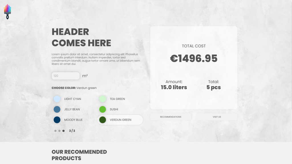 This is a page from Dot.vu's Product Calculator template