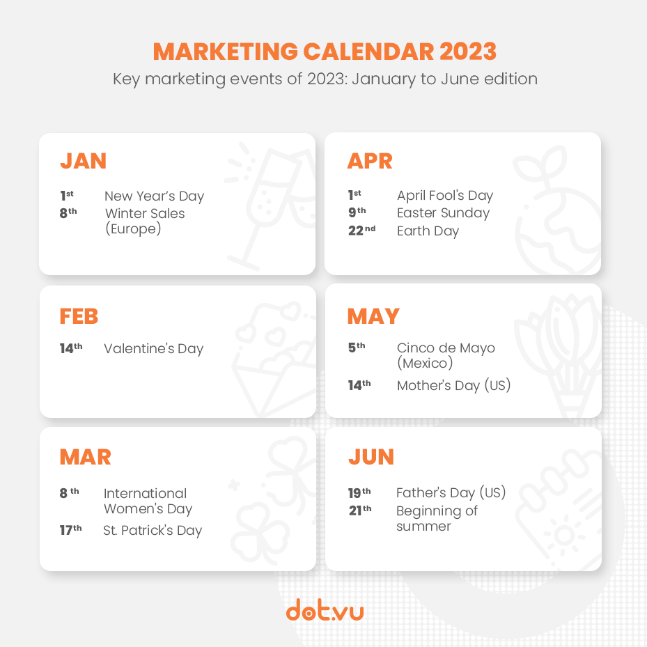 Marketing Calendar 2023 for your holiday marketing strategy: January to June