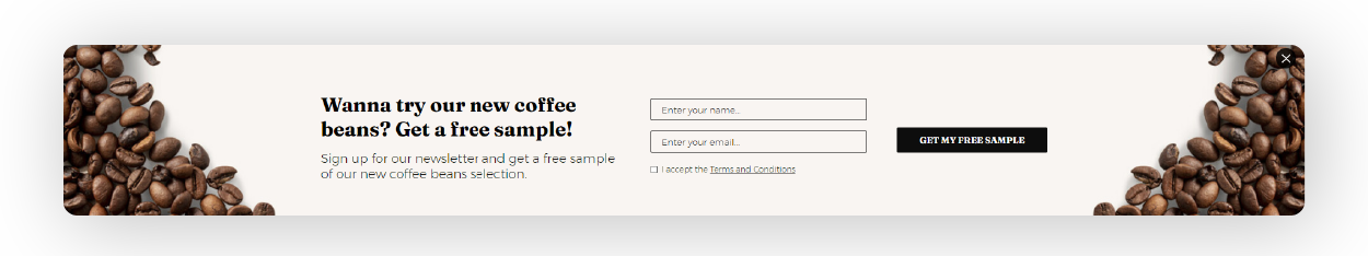 Free sample popup template by Dot.vu