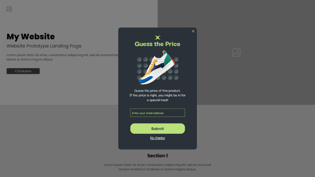 The Price is Right website popup template 