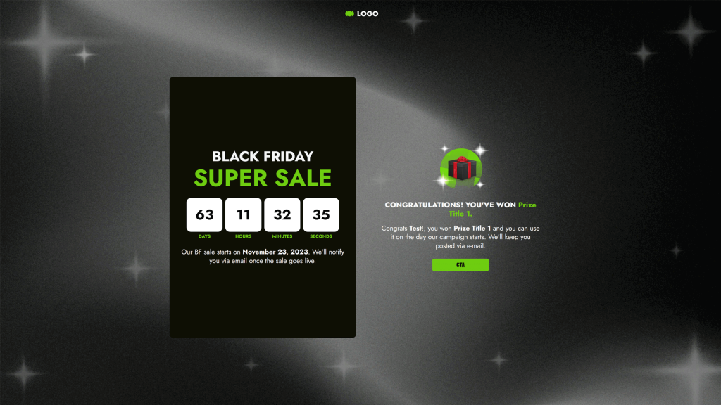 black friday sign up page with gamification by dot.vu