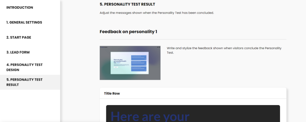 Personality test result quick editor on Dot.vu