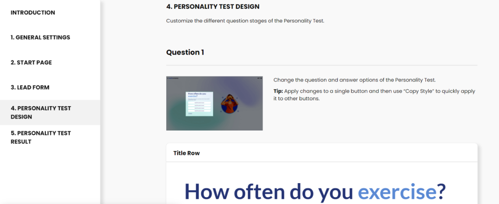 Personality test design quick editor on Dot.vu