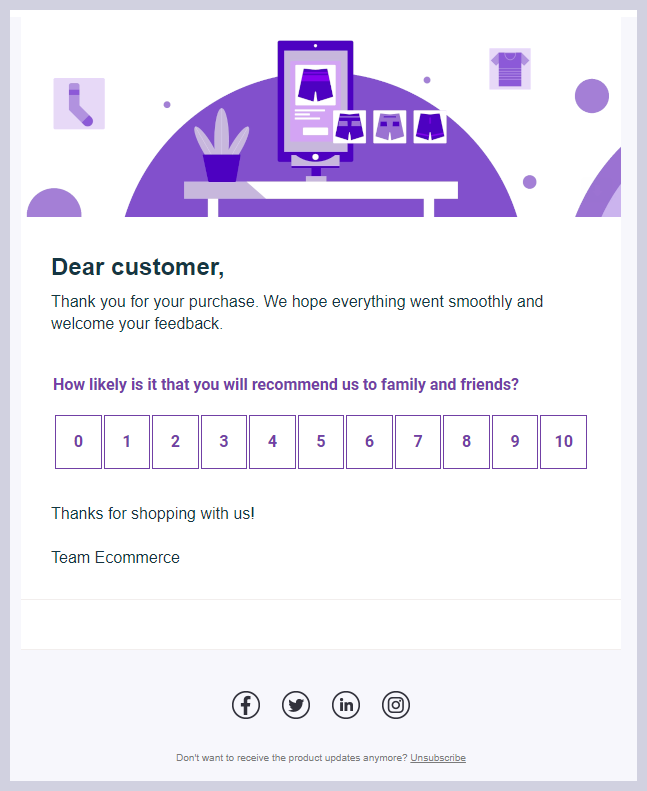 post purchase survey with 0 to 10 scale 