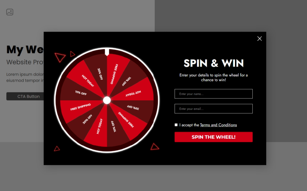 Black Friday Spin and Win Popup template by Dot.vu